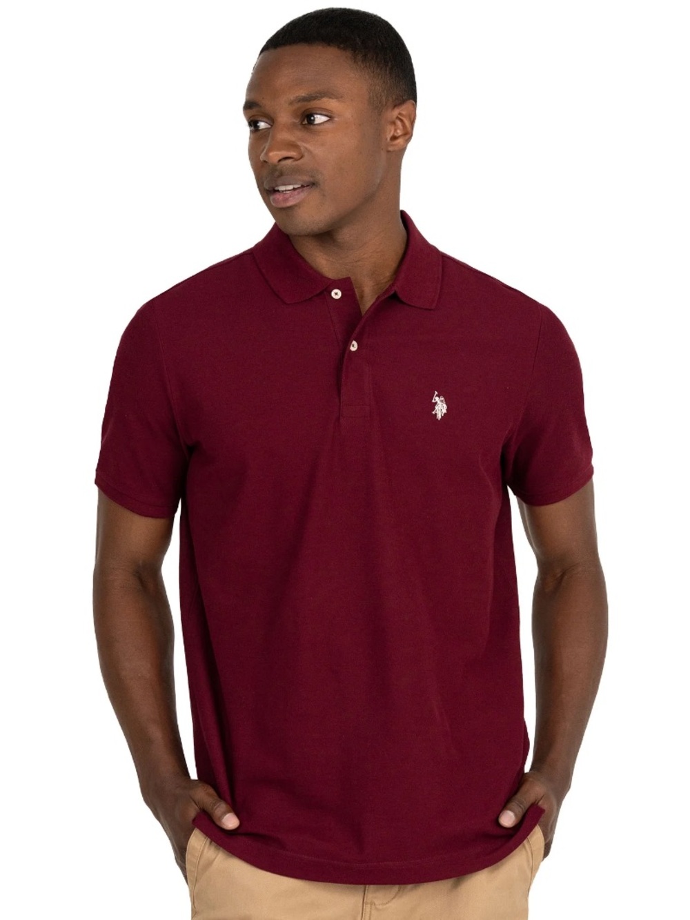 Men's Polo Shirt in Burgundy with Embroidered Logo NEW with Tags